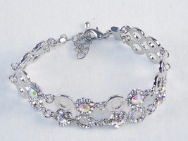 Fashion Jewelry Bracelet ~ Silver Tone, w/Gemstone Studded Rings Band ~ #5430270 - £7.79 GBP