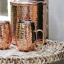 Pack Of 6 Moscow Mule Copper Stainless Steel Hammered Barrel Cup Mug Gold Handle - £72.28 GBP