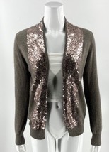 Sioni Cardigan Sweater Size Small Brown Sequin Open Front Cashmere Angor... - $29.70