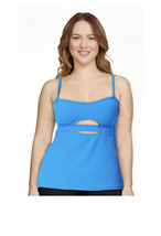 Time and True Women&#39;s Wide Rib Tankini Swim Top with Cut Out Cabana Blue - £10.19 GBP