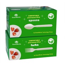 GreenWorks 200 Count Heavy-duty Compostable 100 Forks and 100 Spoons, BPI Certif - $33.99