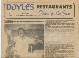 Doyles Restaurants Menu Rose Bay Watsons Bay Australia Famous for Sea Fo... - £22.15 GBP