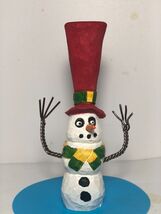 Hand Carved Winter Snowman with Top Hat, Scarf - Caricature Table Ornament - $29.00