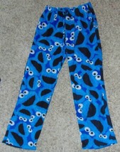 Mens Pajamas Pants Sesame Street Cookie Monster Blue Fleece Elastic Lounge-sz L - £7.95 GBP