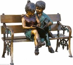 2 Children on Bench Pure American Lost Wax Bronze Statue by Max Turner Life Size - £7,167.44 GBP