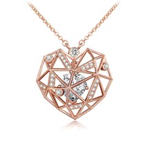 Rose Gold Necklace For Women Geometric Heart Pendant Engagement Pendent - £112.99 GBP