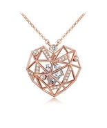Rose Gold Necklace For Women Geometric Heart Pendant Engagement Pendent - £113.97 GBP