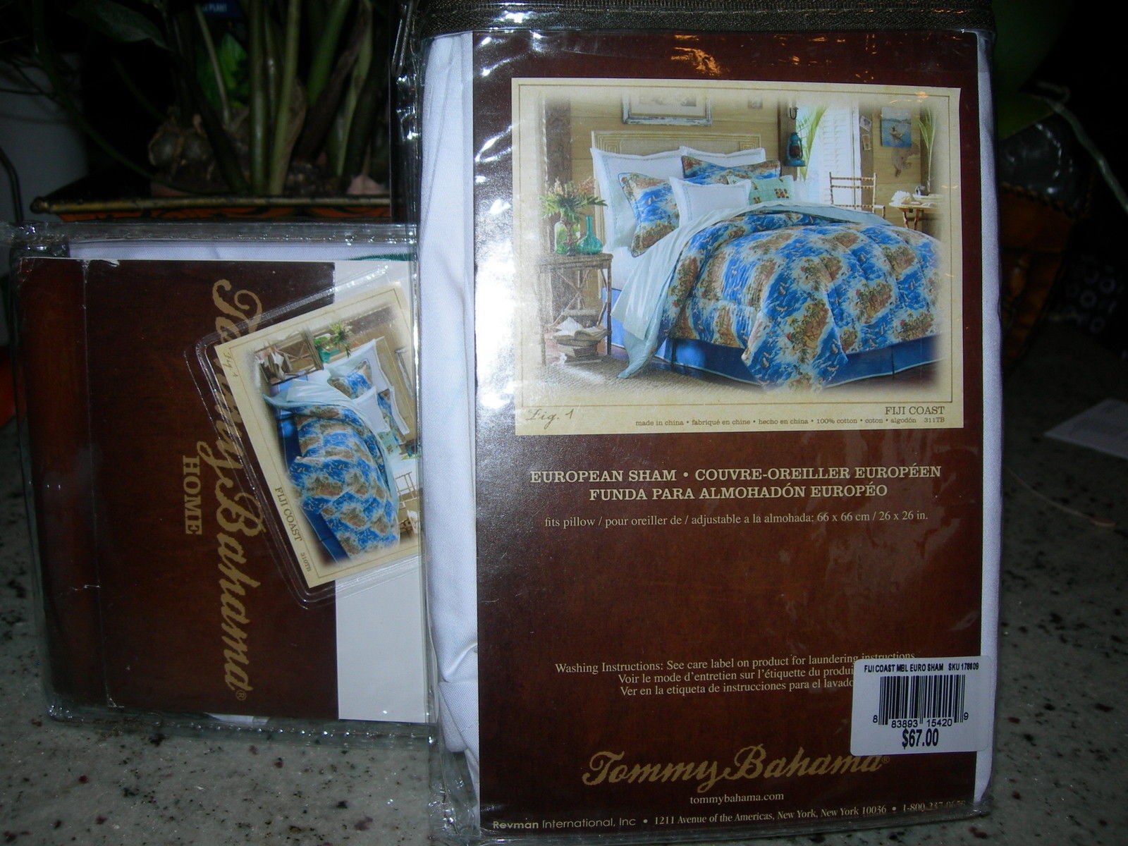 Primary image for TOMMY BAHAMA "FIJI COAST" 2pc EURO PILLOW SHAMS WHITE/AQUA bnip