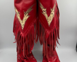 VTG LARRY MAHAN Fringe Cowgirl Boots with Snakeskin Inlay Size 6.5 B Red - $145.12