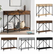 Industrial Wooden Narrow Console Table Unit With 2 Storage Drawers &amp; Metal Frame - £70.28 GBP+