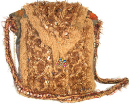 Brown hand knit handbag with inner pockets and strap - £25.65 GBP