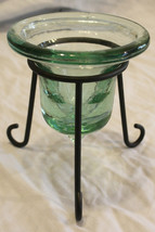 Green Blown Glass Votive Candle Holder with Black Stand - £11.73 GBP