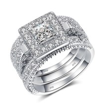 Fashion Classic Bride Wedding Ring Tibetan Silver Micro Paved Natural Zircon 3 P - £10.49 GBP