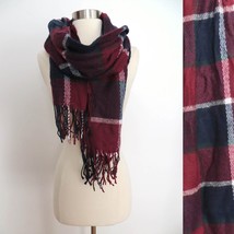 NWT red white blue green plaid print fringe knit scarf 100% Acrylic hipster folk - £5.35 GBP