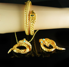 Vintage Snake Parure Bracelet necklace Brooch Turquoise rhinestone eyes ... - £518.38 GBP