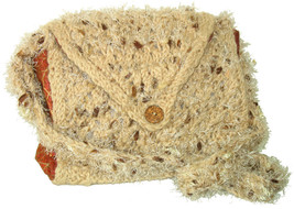 Tan hand knit handbag with inner pockets and strap - £24.84 GBP