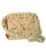 Tan hand knit handbag with inner pockets and strap - £24.49 GBP