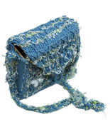 Funky blue hand knit handbag with silver butterfly - £22.33 GBP