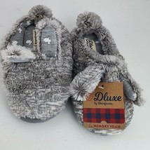 Dluxe By Dearfoams Girls US 9/10 Plush Grey Bunny Slippers With Ears &amp; Tail Gift - £8.66 GBP