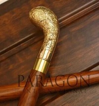 Vintage Handle Designer Brass Walking Solid Cane Wooden Stick Antique Style New - £29.88 GBP