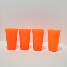 4 Vtg Akay Corp Neon Orange Plastic Drinking Cups Tumbler Kids Reusable  - £31.70 GBP