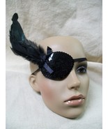 Fancy Black Sequin Eyepatch w/ Feather Pirate Swashbuckler Victorian Sea... - $13.96 CAD