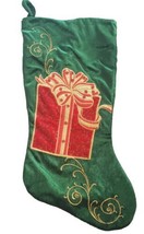 Green Velveteen Christmas Stocking Embroidered Sequin Gift Red Gold 17&quot; ... - £10.85 GBP