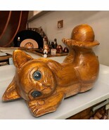 Vintage Hand Carved Kitten Cat Laying w/Ball Thailand Folk Art MCM Home ... - $268.69 MXN