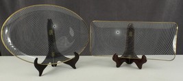 Vintage Lot 2 Mid Century Modern Optic Spiral Glassware Trays Oval Gold ... - $36.96