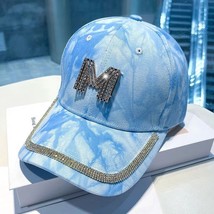 Diamond-Encrusted M-Label Tie-Dye Baseball Cap Women&#39;s Sunshade Hat Rhin... - £13.70 GBP