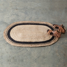 Oval Rug in woven Tan with Black - 24&quot; x 36&quot; - £30.37 GBP