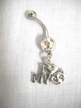 I LOVE MY CAT KITTY FACE &amp; HEART PET LOVERS CHARM CZ BELLY RING NAVEL JE... - $4.99
