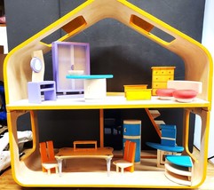 Plan Toys Wooden Modern Contemporary Dollhouse with Furniture 20.1/2&quot; X 21 1/4&quot; - £156.60 GBP