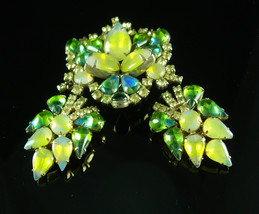 Vintage Juliana Brooch Earrings Hauntingly beautiful givre yellow green  - £158.33 GBP