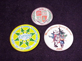 Lot of 3 Mason County Forest Festival Pinback Buttons, from 1983, 1987, ... - £6.34 GBP