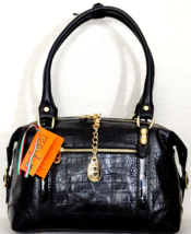 MARINO ORLANDI ITALIAN DESIGNER CROC EMBOSSED BLACK LEATHER SATCHEL BAGNWT - $455.39