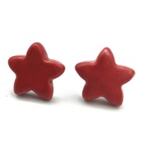 Red Star Stud Earrings For Women, Handmade Ceramic Artisan Jewelry Celestial - £29.36 GBP