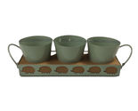 NEW Green 3 Pc Iron Flower Pots Planter Set w/ Hedgehog Tray 14 x 4 x 3.... - $14.95