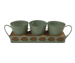 NEW Green 3 Pc Iron Flower Pots Planter Set w/ Hedgehog Tray 14 x 4 x 3.5 in. - £12.02 GBP