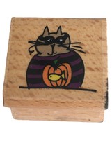 Happen Stamps Rubber Stamp Cat in Costume Pumpkin Fish Bowl Halloween Crafts - £2.38 GBP