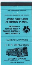 Matchbook Cover ON Hamilton Street Railway Employees Credit Union Blue - $0.98