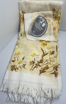 Vtg Yellow Daisy Butterflies Floral MCM Bath Towel &amp; Washcloth Leshner USA - £14.66 GBP