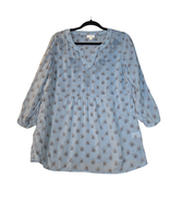 J. Jill Womens XS Top Blue Floral Pullover Sheer Embroidered Flowy Boho ... - $12.36