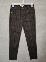 Democracy Ab Technology Pants Womens 6 Brown Plaid Skinny Ankle Stretch - $29.57
