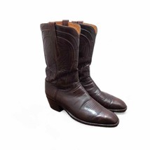 Lucchese Western Cowboy Boots Smooth Brown Goat Leather Men&#39;s Size 10.5 - £154.87 GBP