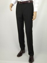 Men&#39;s Mantoni Flat Front Pants All Wool Super 140&#39;s Classic Fit 40901 Black - £79.23 GBP
