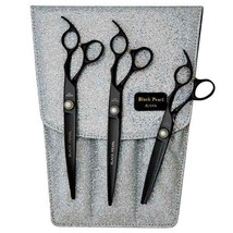 Black Pearl Grooming Shears 3 Piece Professional Pet Groomer Scissors Set - £395.59 GBP