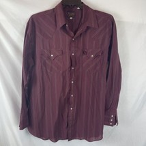 Plains Western Wear Pearl Snap Men&#39;s XL Maroon 3- Snap Cuff Long Sleeve - £6.85 GBP