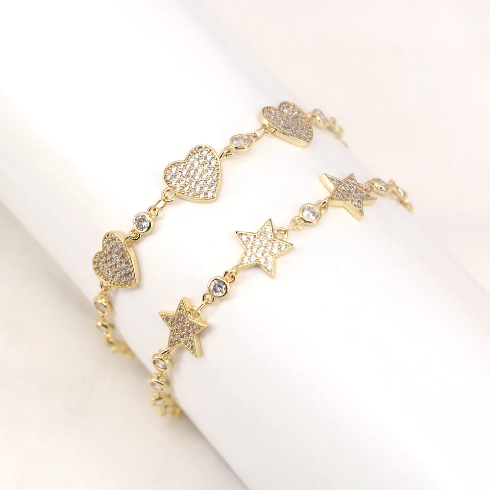 5PCS, High Quality Gold Bracelet Star Heart Crystal Zircon Bracelet For Woman Pa - £44.38 GBP