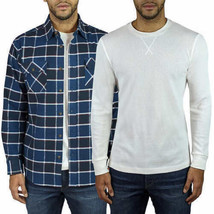 JACHS New York 2 Pack Men&#39;s Waffle Thermal &amp; Flannel Shirt Navy Plaid , ... - £17.89 GBP